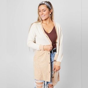 NWT BKE Buckle Color-Block Long Cardigan Size M Lightweight Layering